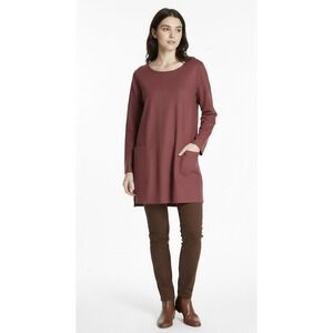Eileen Fisher Boxy Boiled Wool Patch Pocket Tunic Burgundy Teracata Size Medium